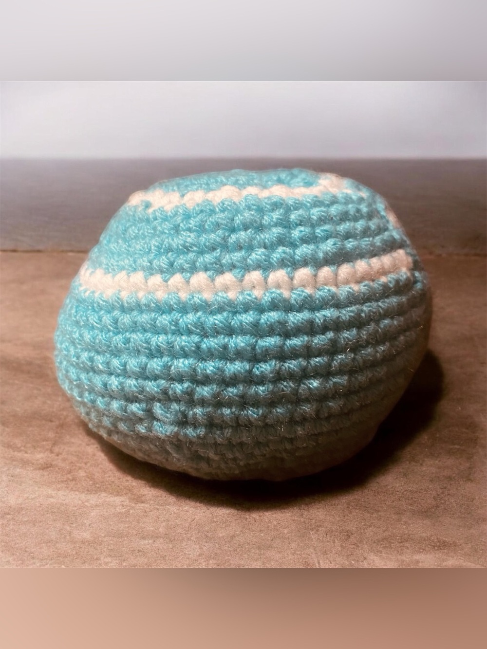 Jumbo Hacky Sack  Crocheted Aqua  and White Ball 13” circumference